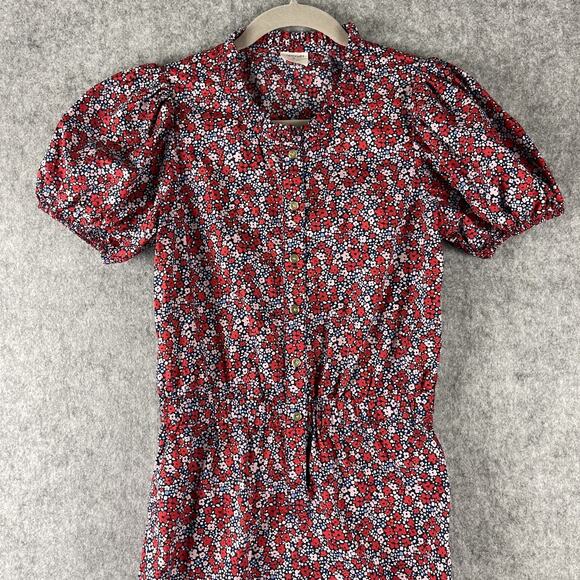 J Crew Crewcuts Jumpsuit Girls 14 Floral Puff Sleeve Gold Button Cotton Colorful - Picture 2 of 16